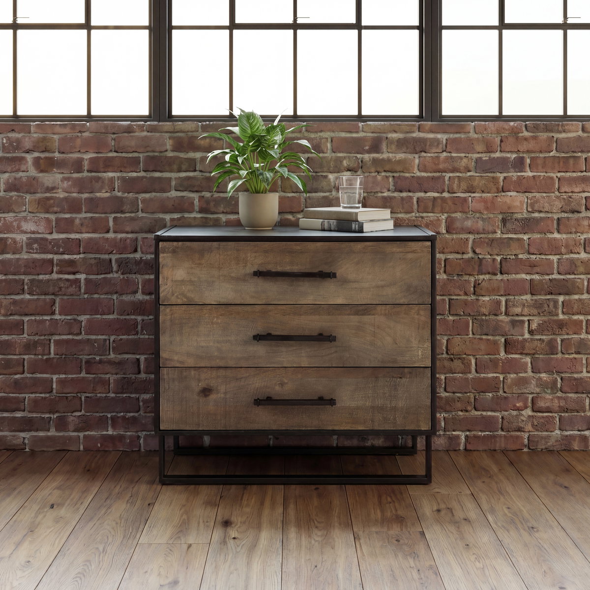 Alvin  Wood with Metal Framing Accent Cabinet, Cabinets & Chest by Mercana, 34.5" length x 21.5" width x 30" height View 5