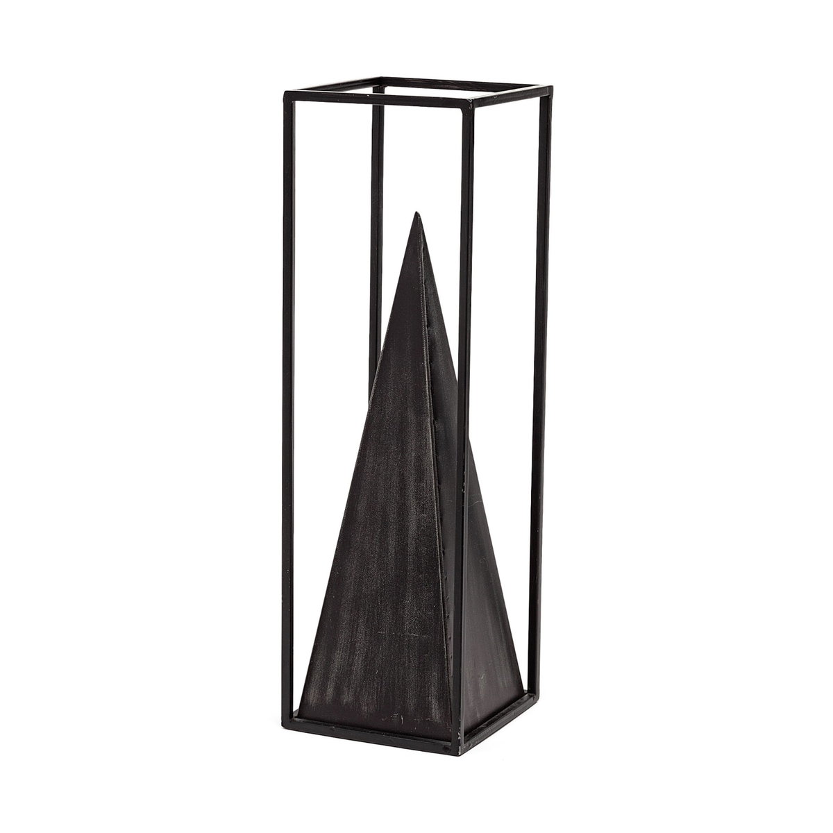Memphis I (Large) 5L x 5W Black Metal Pyramid In A Square Frame, Decorative Object by Mercana, 4.92" length x 5" width x 15.94" height View 7
