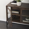 Arelius 36L x 18W x 32H Medium Brown Wood, Black Metal Base with 2 Glass Doors Accent Cabinet thumbnail 3
