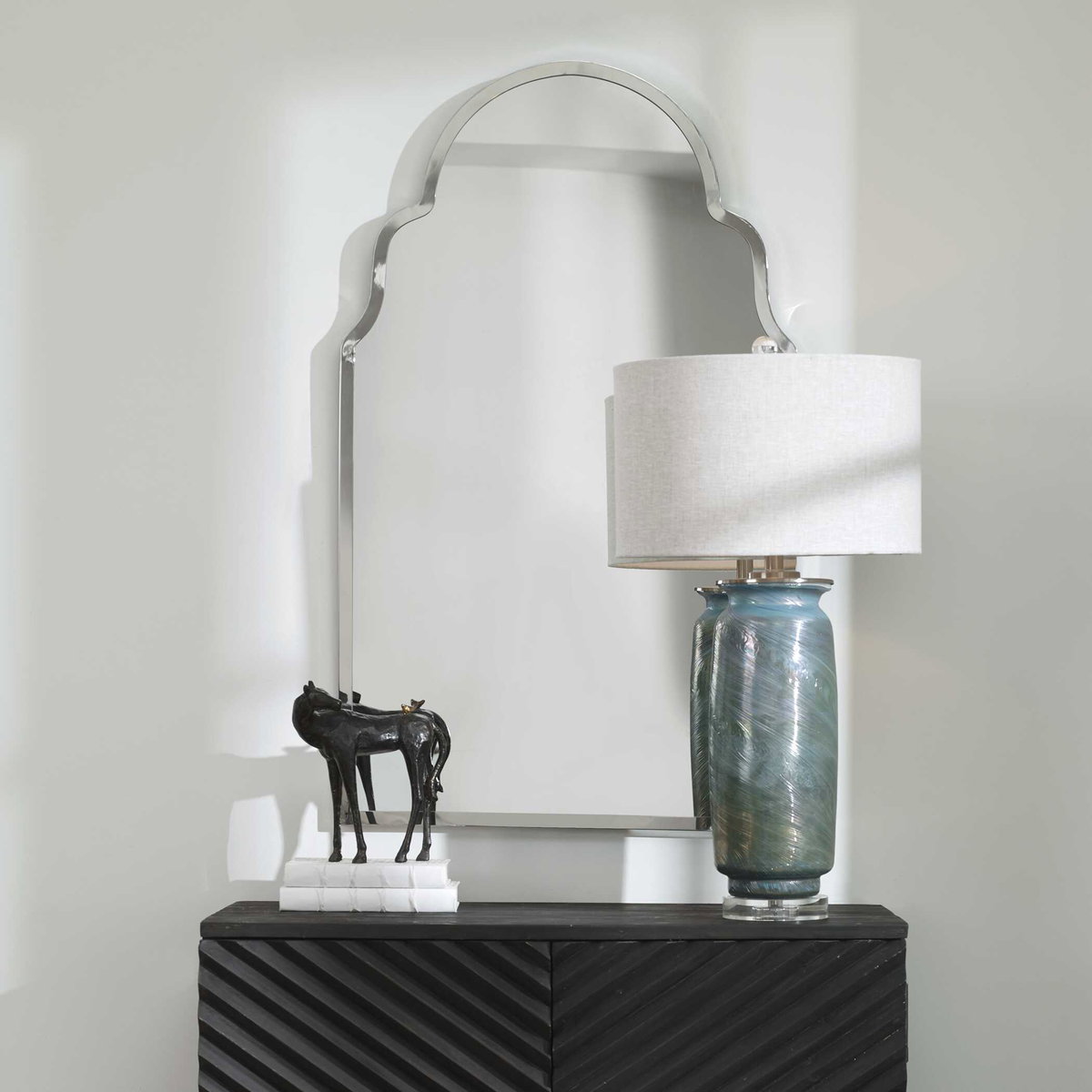 Brayden Nickel Arch Mirror, by Uttermost, 2'1.5" width x 3'6.6" height x 1" depth View 7