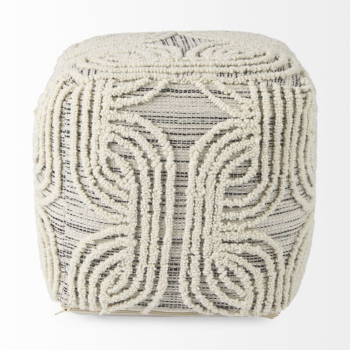 Amaya  Cream/Black/Gray Wool and Cotton Pouf