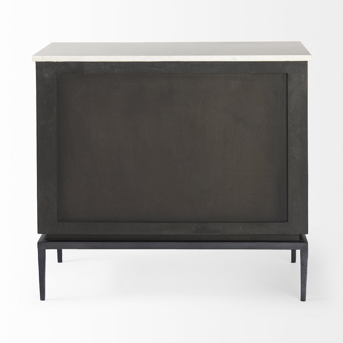 Divina Black-Brown Wood with White Marble Top and Black Metal Base Accent Cabinet, Cabinets & Chest by Mercana, 36" length x 18.5" width x 32" height View 7