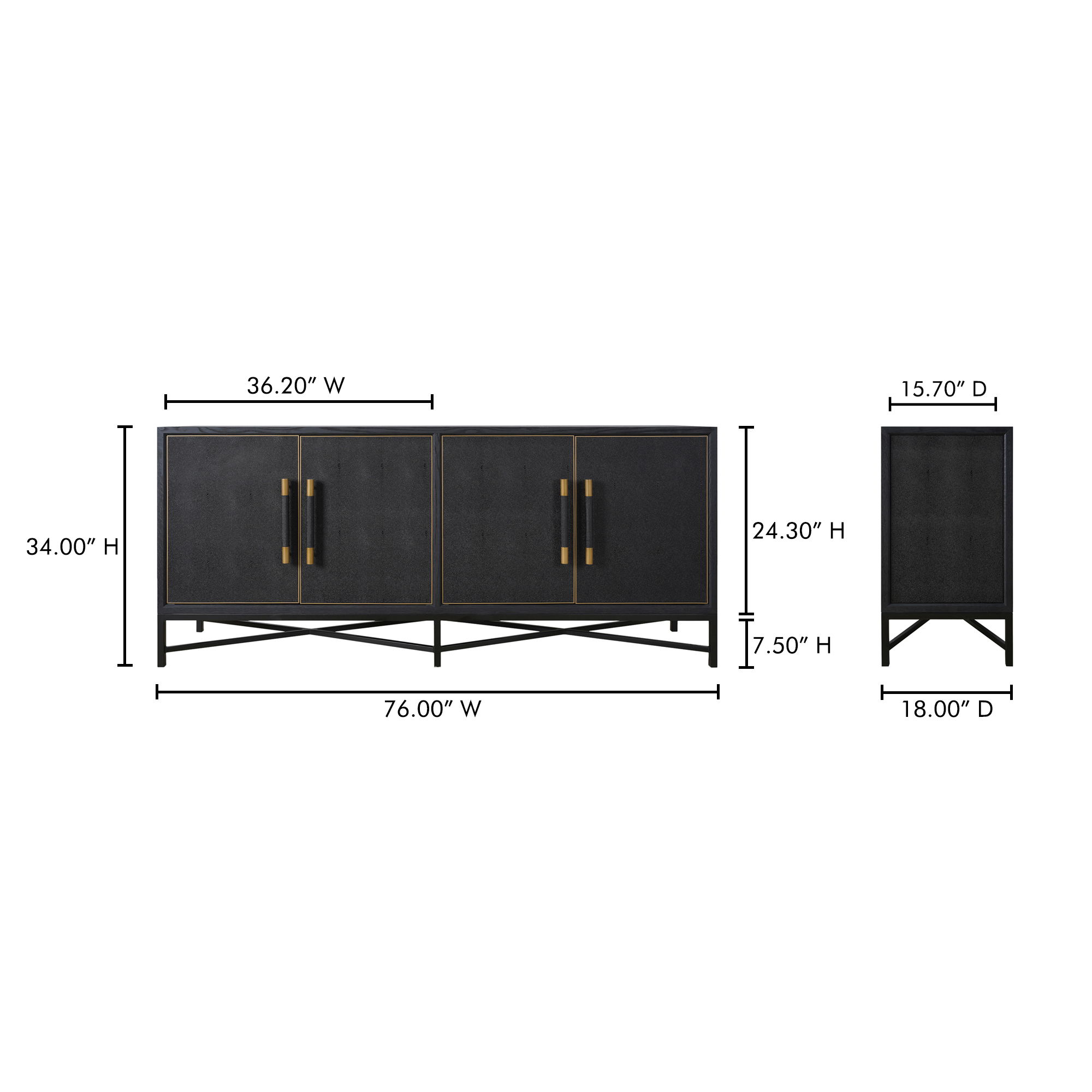 Mako Sideboard Black, Cabinets & Sideboard by Moe's Home, 76" width x 34" height x 18" depth View 11