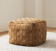 Online Designer Living Room Suede Basketweave Pouf, 18" x 18" x 14", Camel