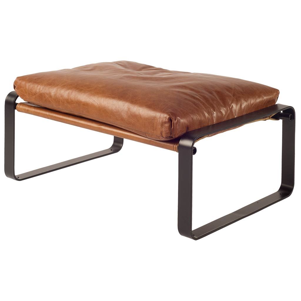 Hornet I 14'H Brown Leather Black Metal Base Ottoman large image 