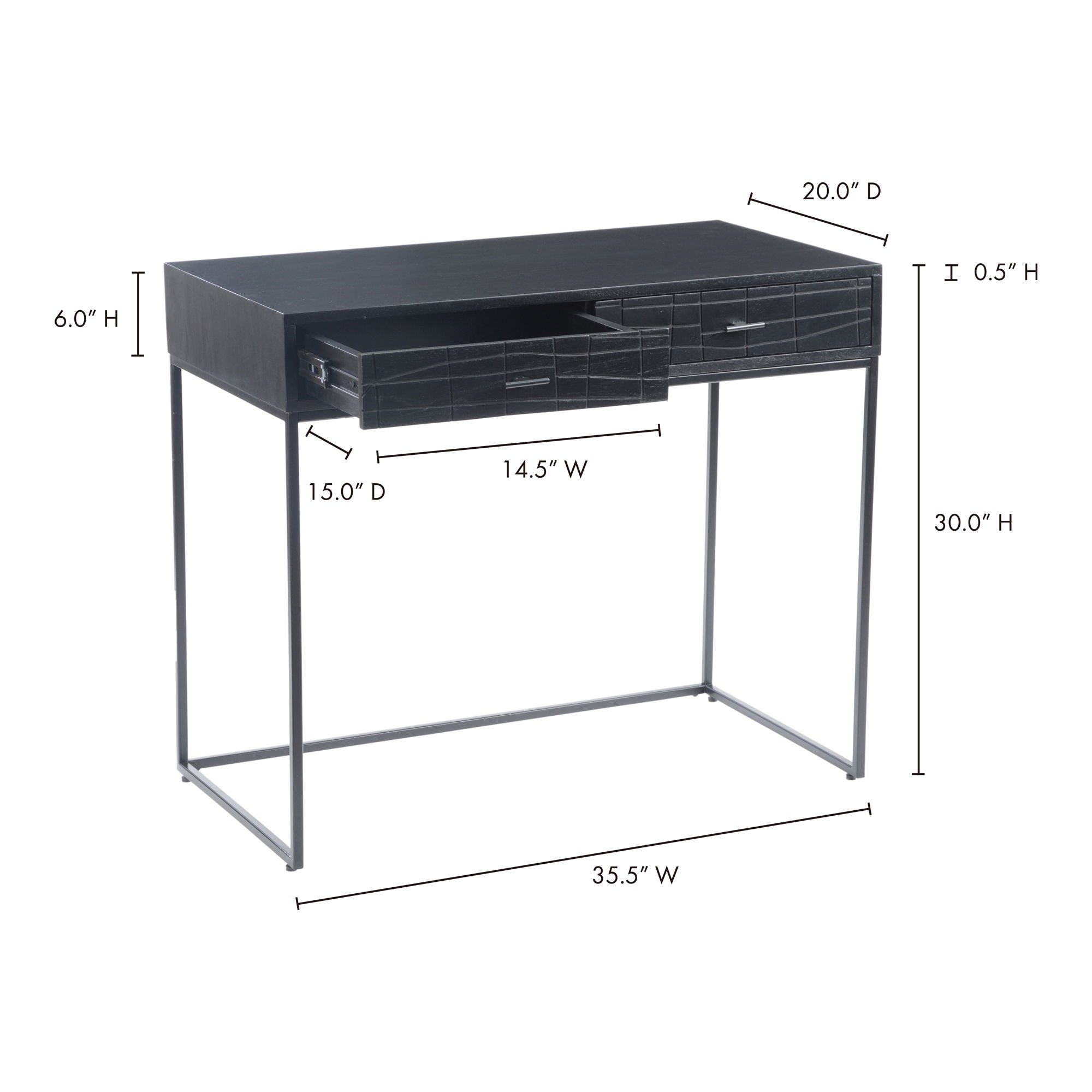 Atelier Desk Black, by Moe's Home, 35.5" width x 30" height x 20" depth View 9