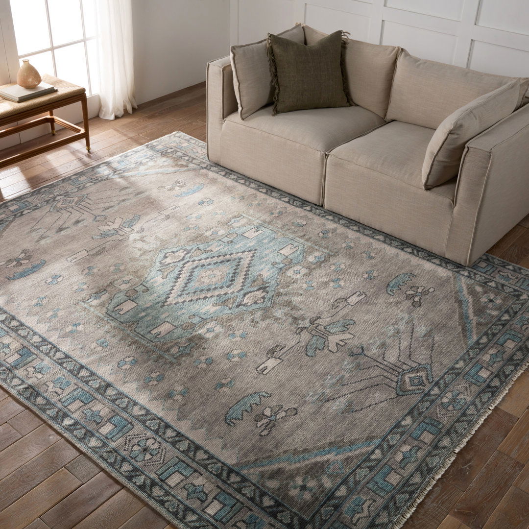 Santita Hand Knotted Wool Area Rug in Gray/Blue large image 