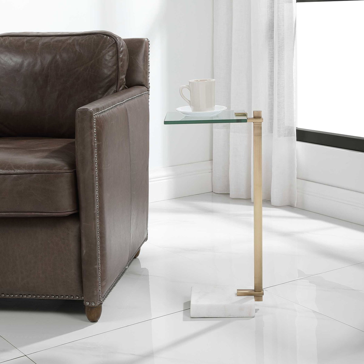 Butler Brass Accent Table, Side & End Table by Uttermost, 11" width x 23.5" height x 8" depth View 4