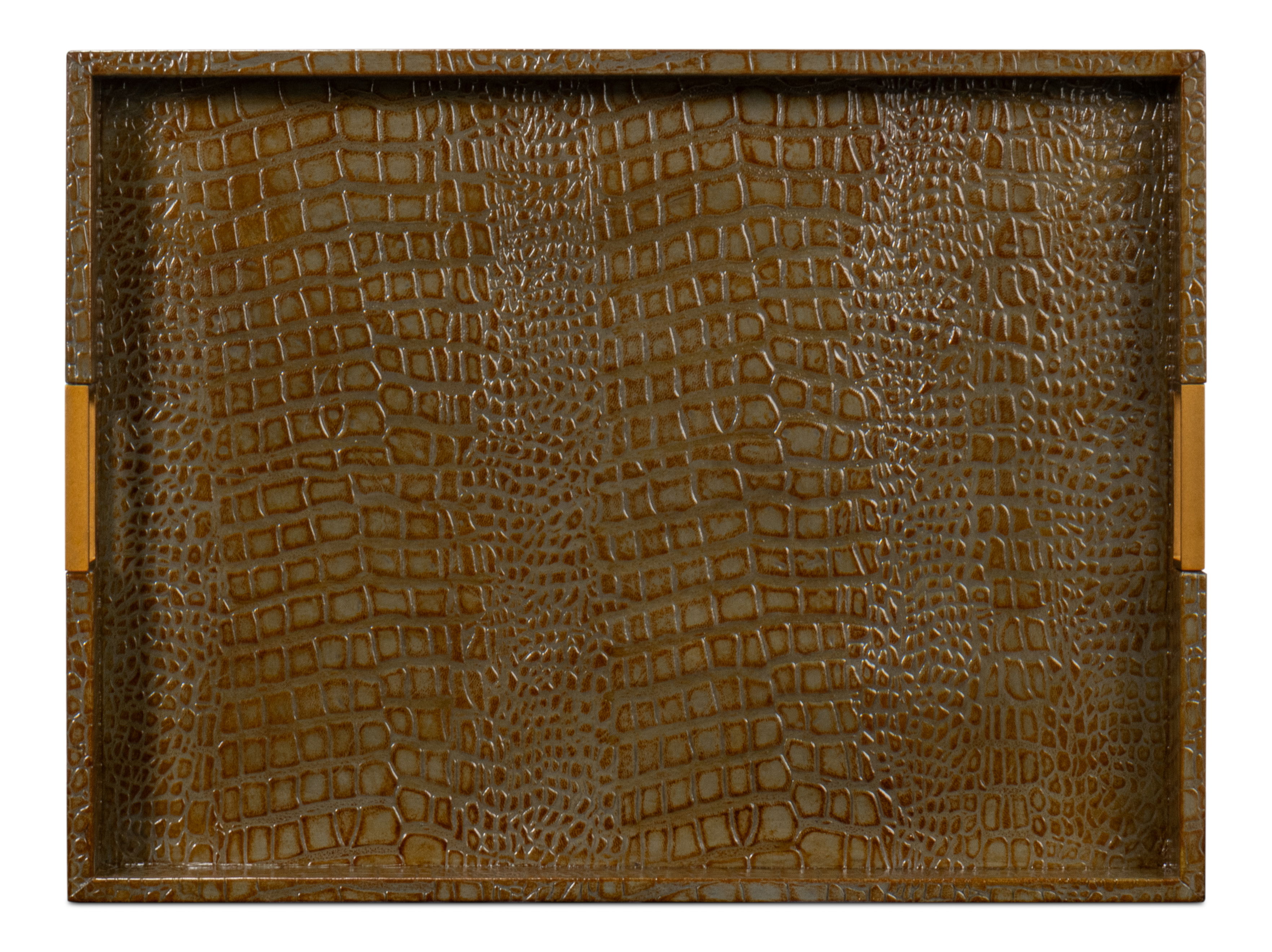 Norton Leather Tray,Croco Leather,Ant Gr, Decor by Sarreid, 24" length x 18" width x 2.5" height View 11