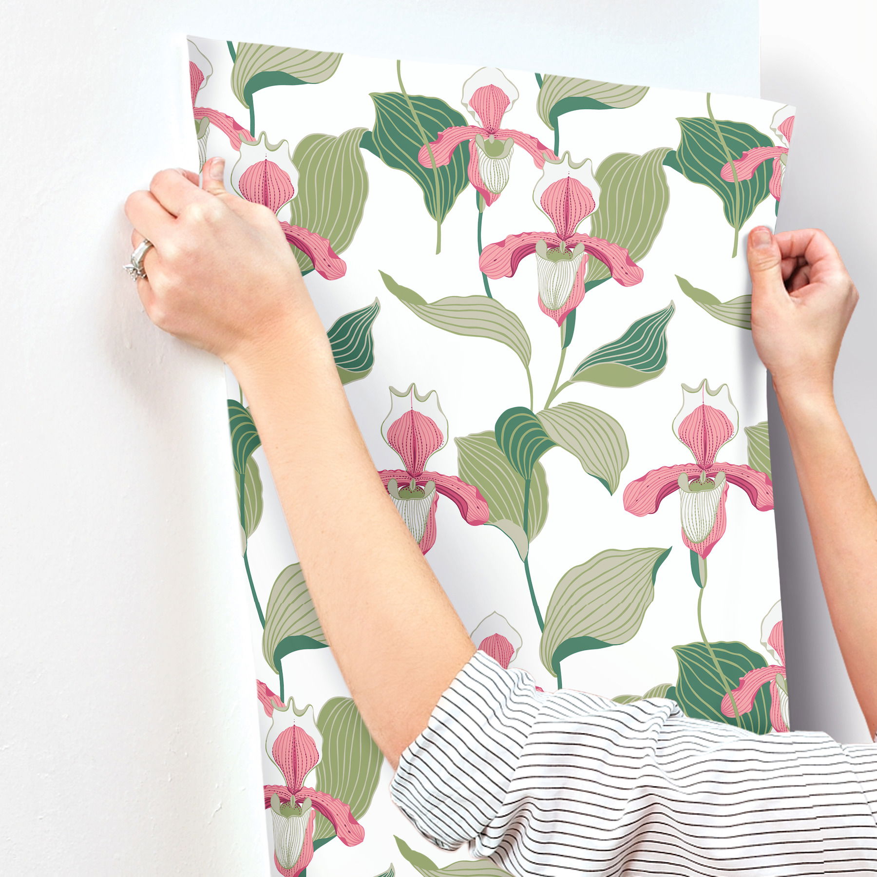 Coral & Green Lady Slipper Wallpaper, by York Wall, 27' length x 2'3" width x 0.02" depth View 5