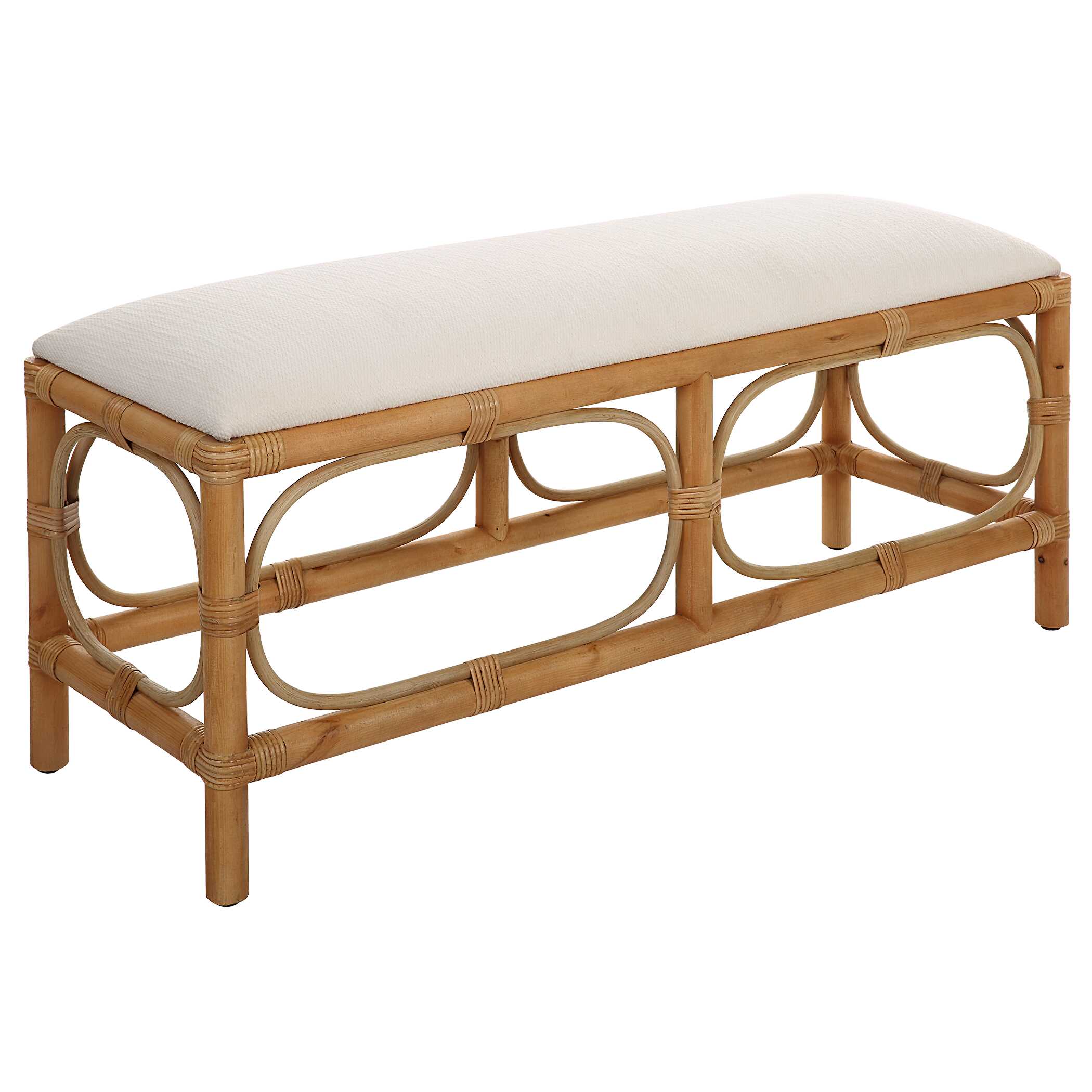 Laguna White Fabric Rattan Bench, Furniture by Uttermost, 48" width x 20.5" height x 16" depth View 5