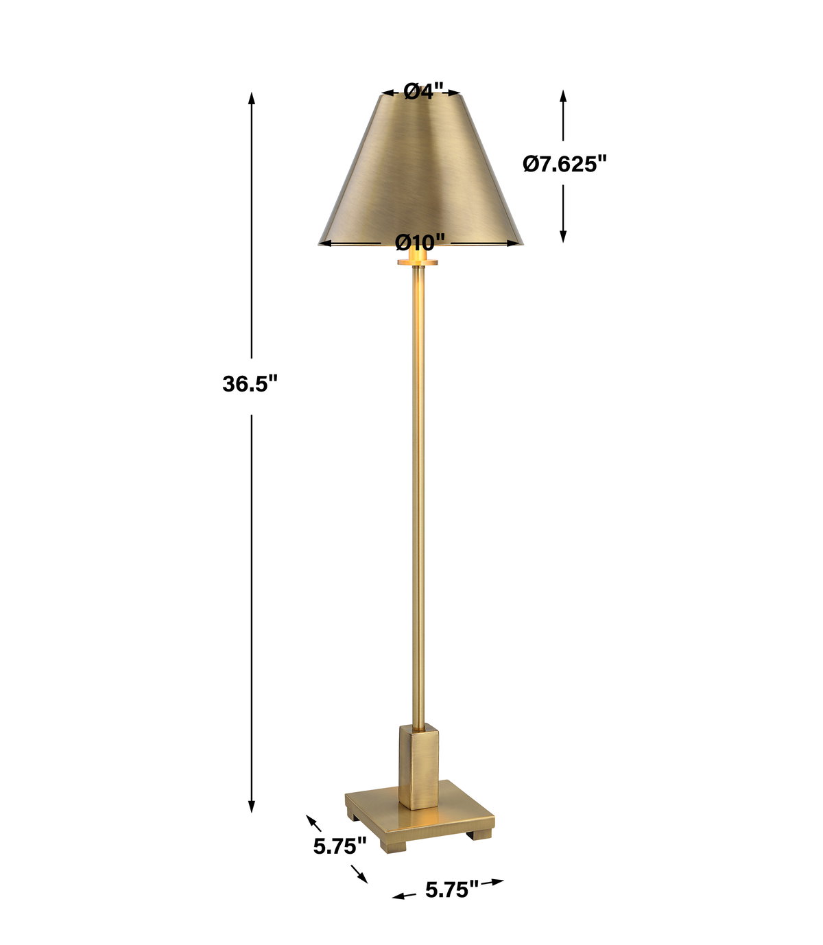 Pilot Brass Buffet Lamp, Floor Lamp by Uttermost, 10" width x 36.5" height x 10" depth View 3