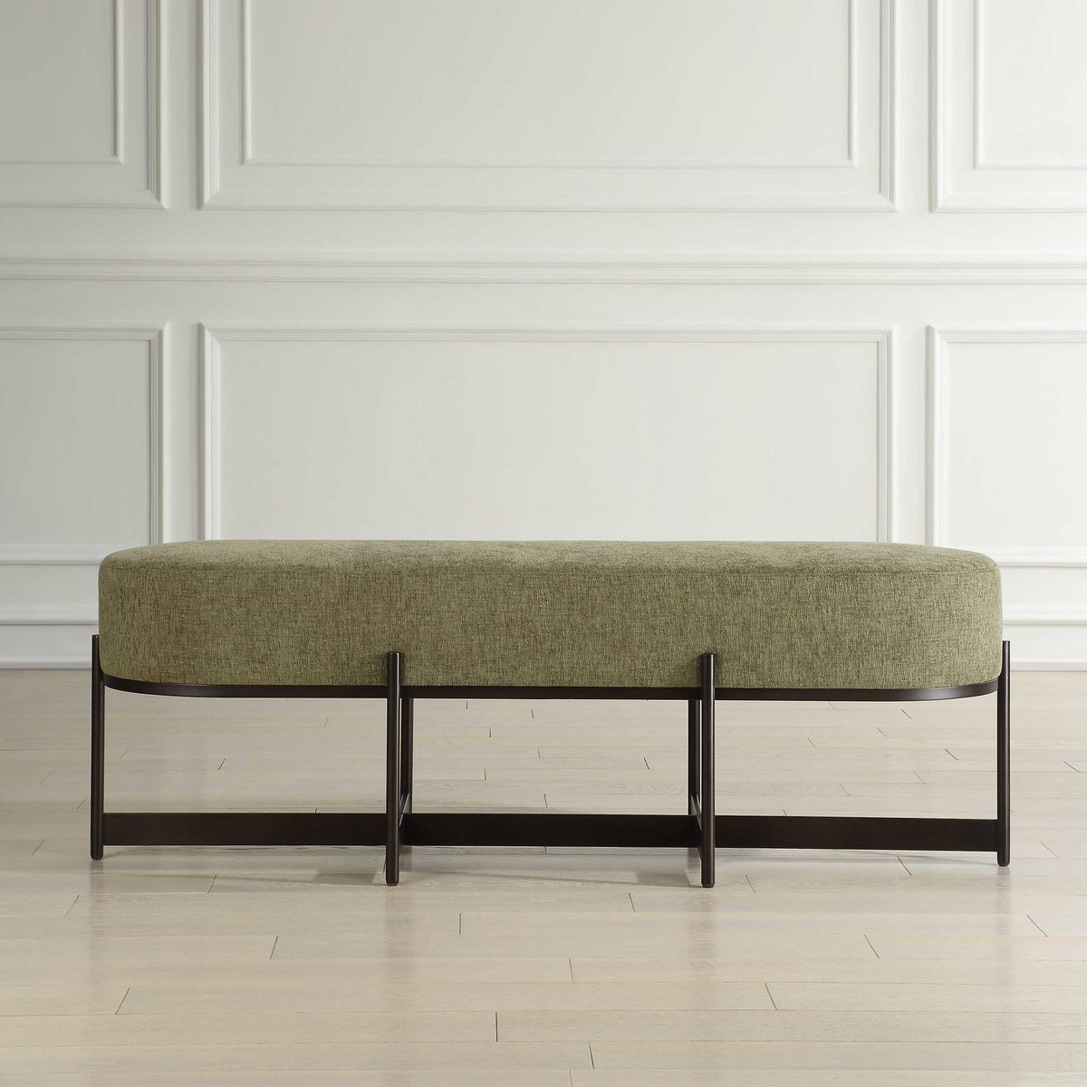 Merino Moss Fabric Bench, Benche by Uttermost, 56.5" width x 19" height x 17.6" depth View 3