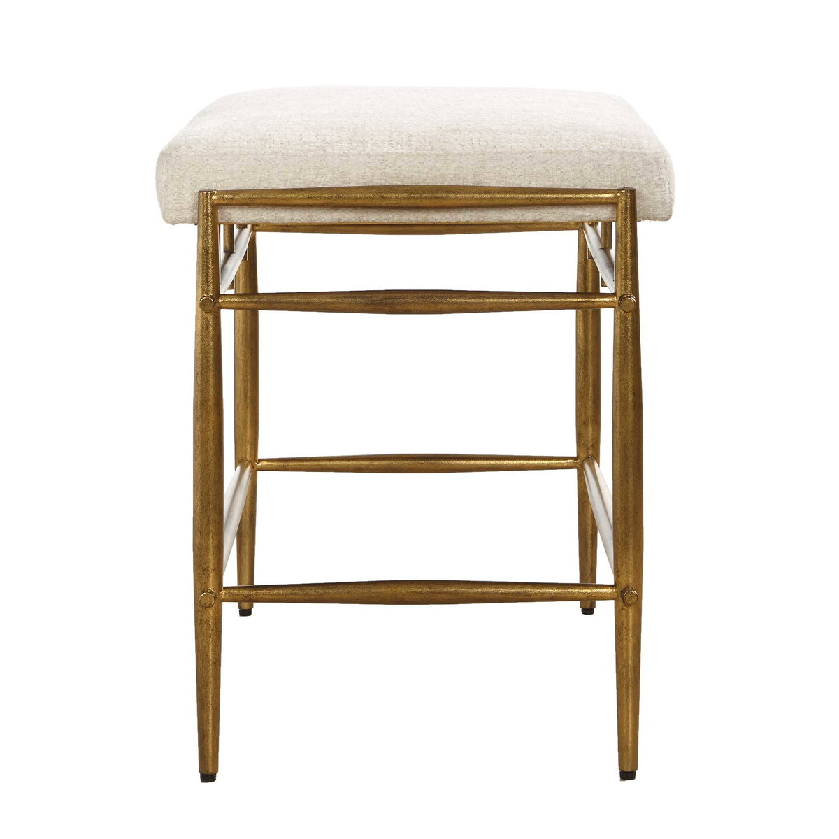 Karleen Plush White Small Brass Bench, Benche by Uttermost, 25.75" width x 21" height x 15" depth View 4