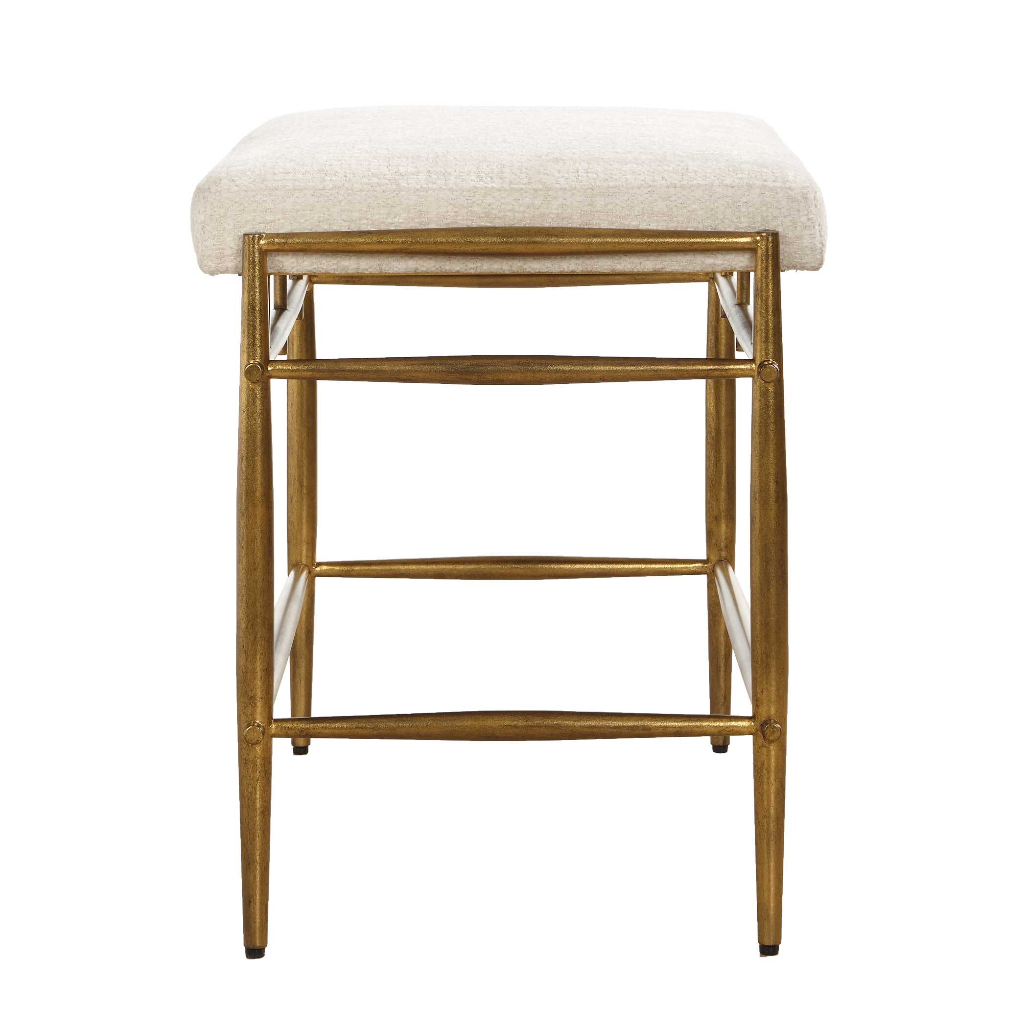 Karleen Plush White Small Brass Bench, Furniture by Uttermost, 25.75" width x 21" height x 15" depth View 4