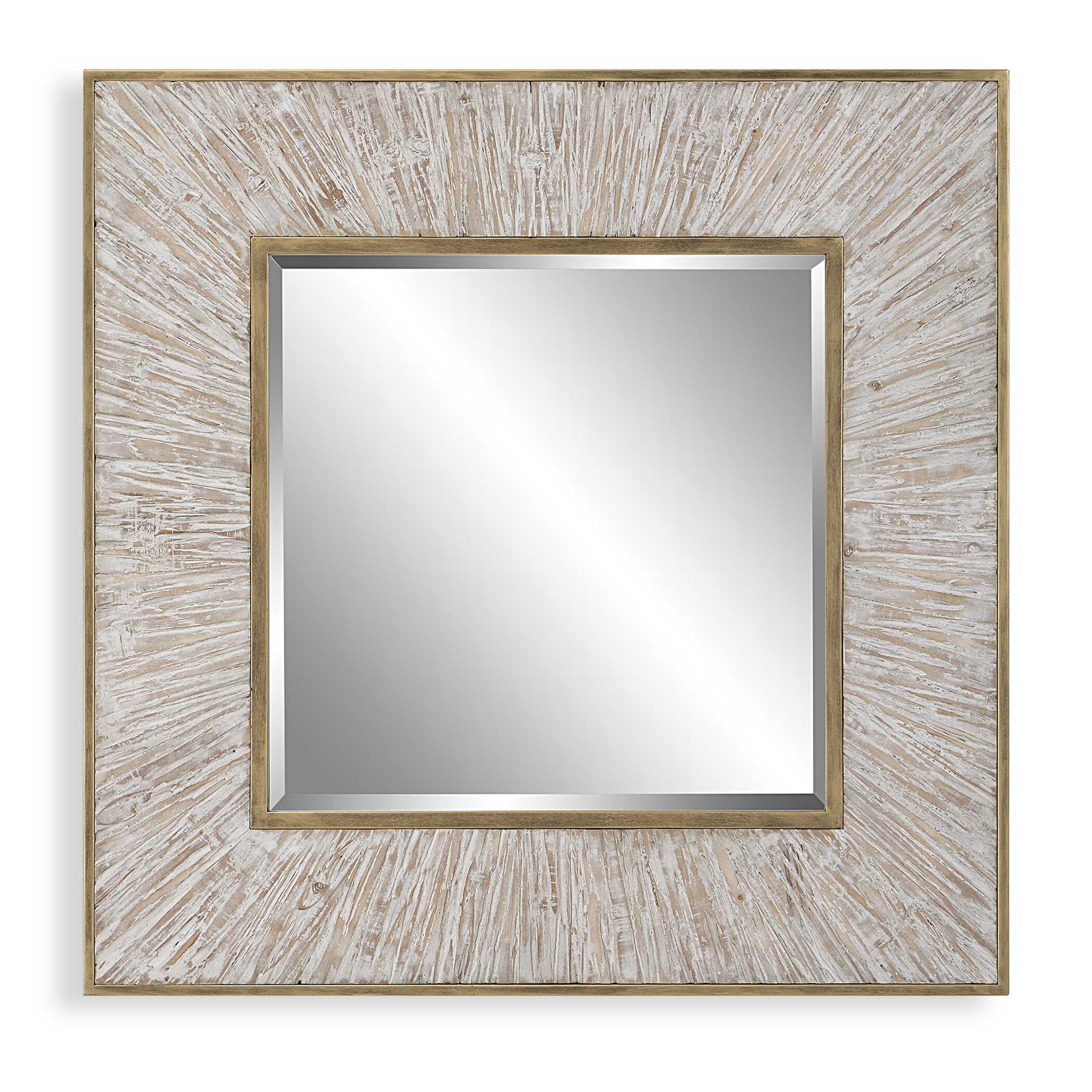 Wharton Whitewashed Square Mirror, by Uttermost, 41.5" width x 41.5" height x 2" depth View 1