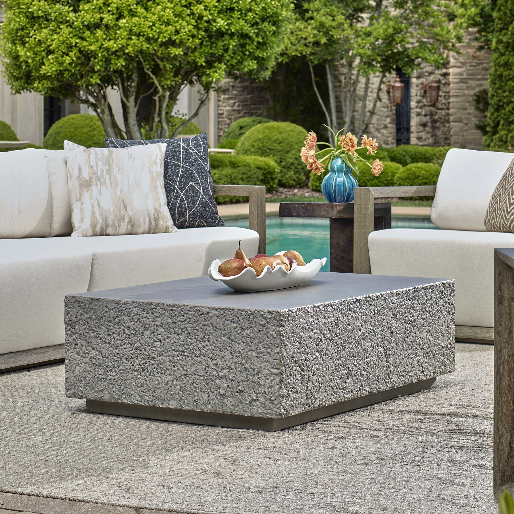 Hesston Outdoor Concrete Coffee Table, Furniture by Uttermost, 48" width x 15" height x 32" depth View 2