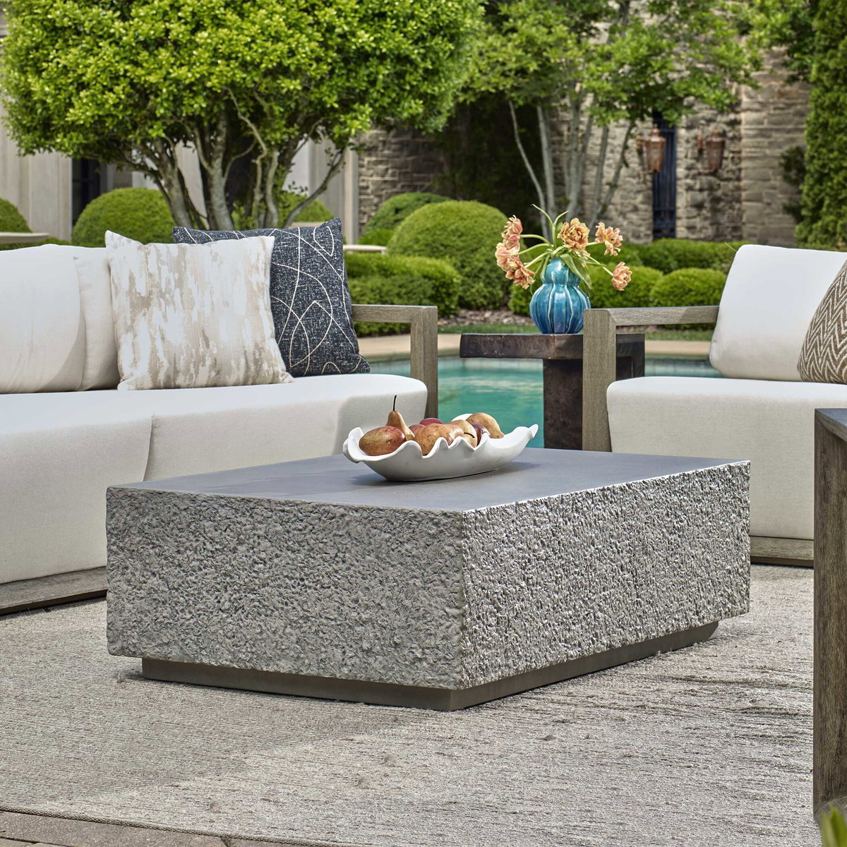 Hesston Outdoor Concrete Coffee Table, Outdoor Table by Uttermost, 4' width x 1'3" height x 2'8" depth View 2