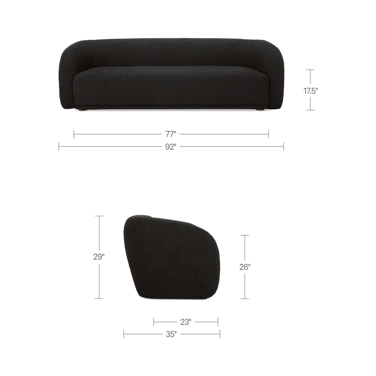 Faye Sofa Black Boucle, Sofas & Sectional by Moe's Home, 92" width x 29" height x 35" depth View 9