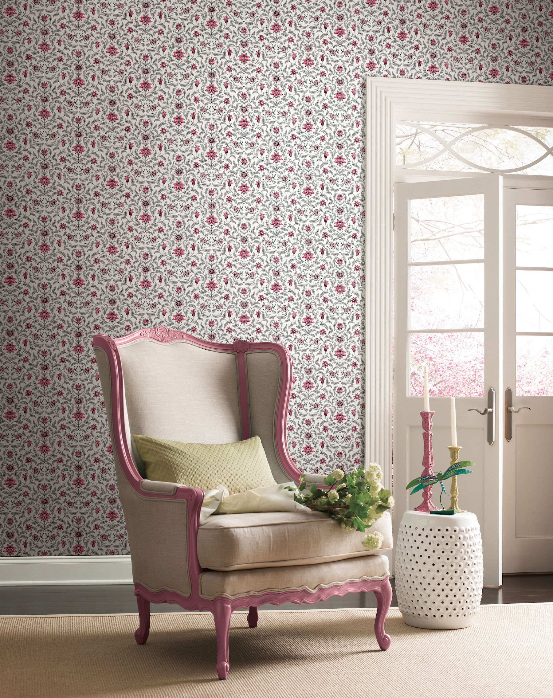 Vintage Blooms Red Wallpaper large image 
