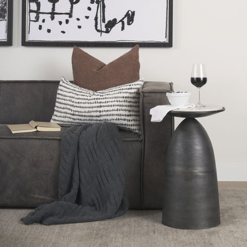 Russo Gunmetal Cast Aluminum with Brown Marble Accent Table