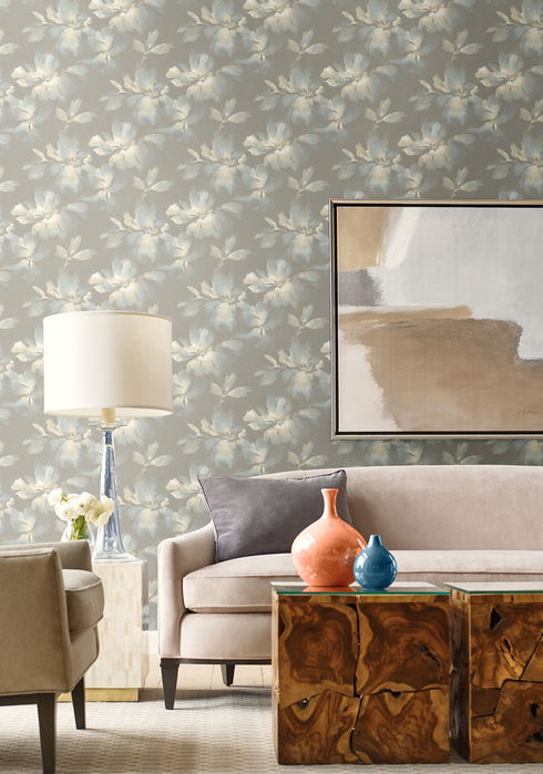 Midnight Blooms Light Blue & Grey Peel & Stick Wallpaper