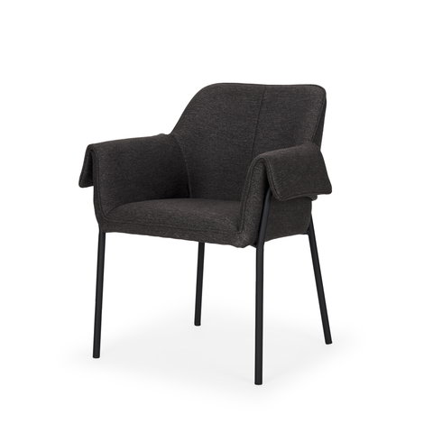 Brently Curved Back Dining Arm Chair | Gray Fabric with Metal