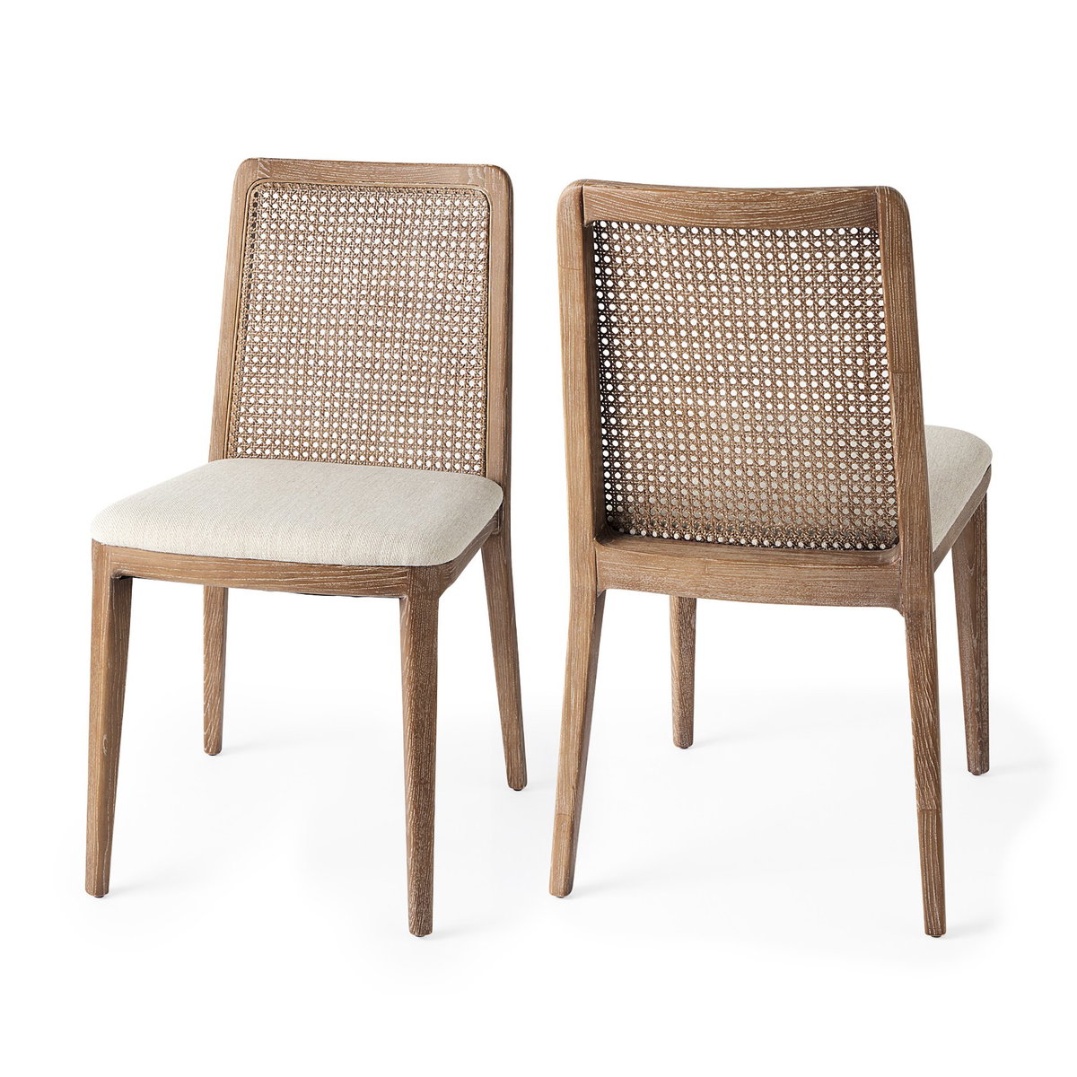 Clara Cane Back Dining Side Chair | Cream Fabric with Brown Wood, Dining Chair by Mercana, 18" length x 23" width x 33.75" height View 6