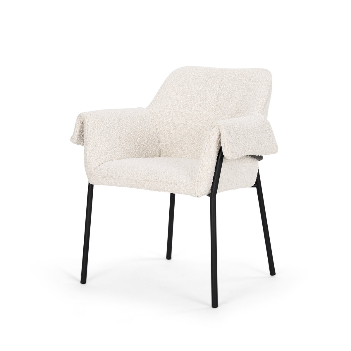 Brently Curved Back Dining Arm Chair | Cream Boucle with Metal, Dining Chair by Mercana, 24.5" length x 29.5" width x 32.5" height View 1