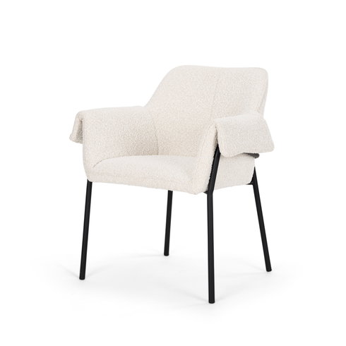 Brently Curved Back Dining Arm Chair | Cream Boucle with Metal