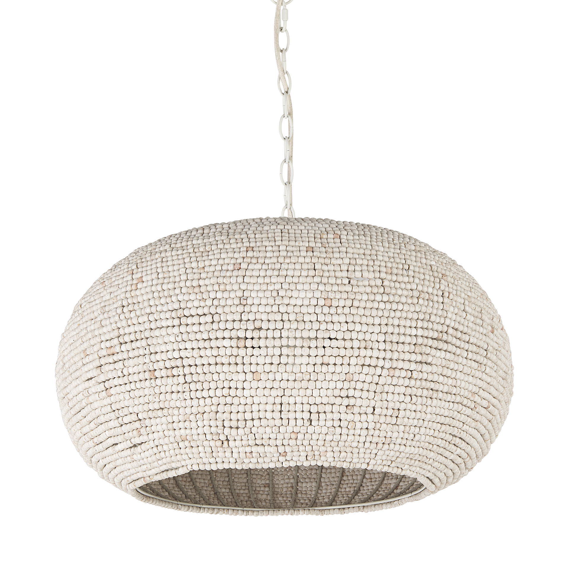 Theta 30.0 L x 30.0 W x 15.0 H White-Washed Beaded Chandelier, by Mercana, 30" length x 30" width x 14.96" height View 1