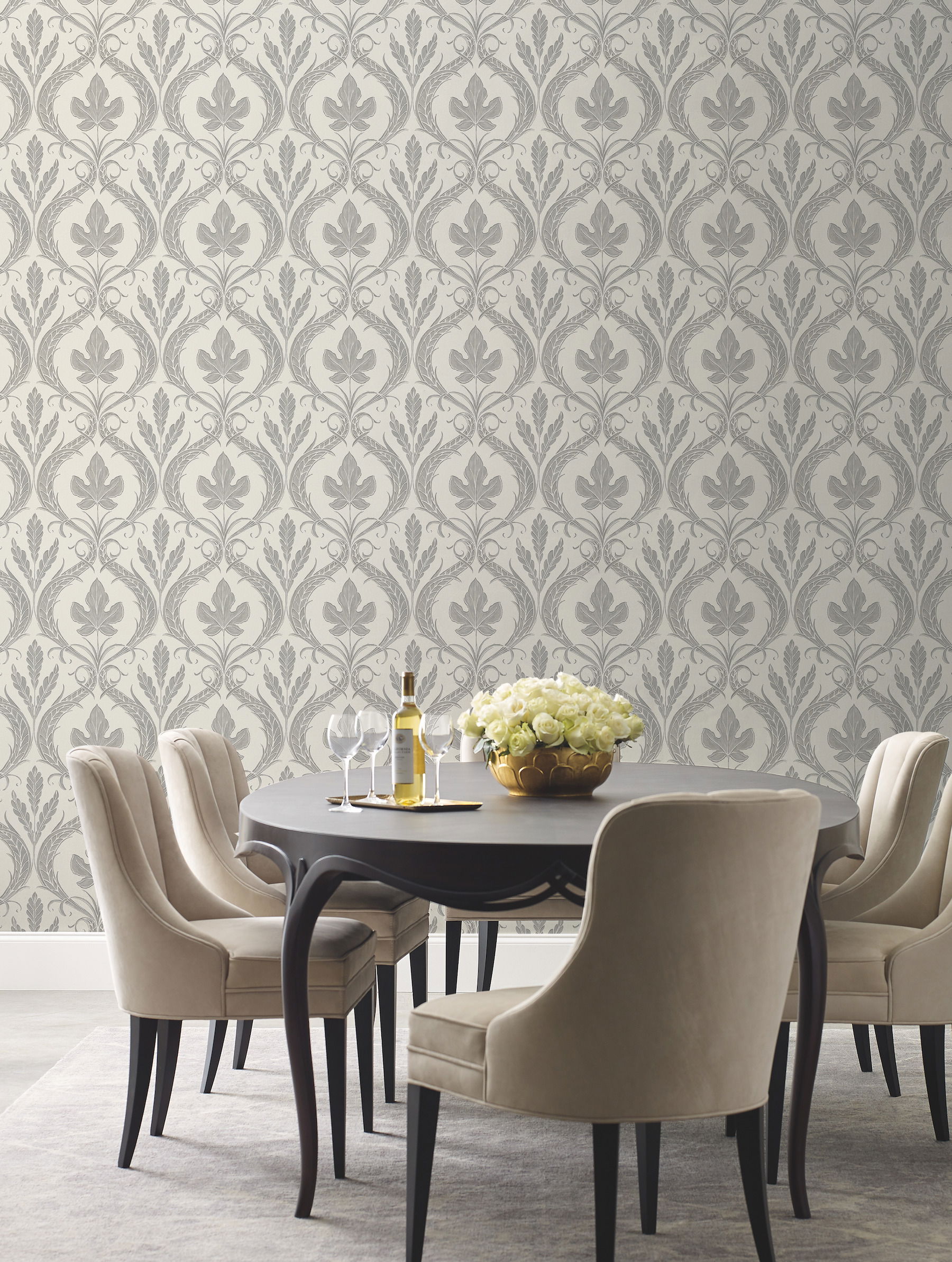 Adirondack Damask Grey & Beige Wallpaper large image 