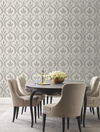 Adirondack Damask Grey & Beige Wallpaper thumbnail 2