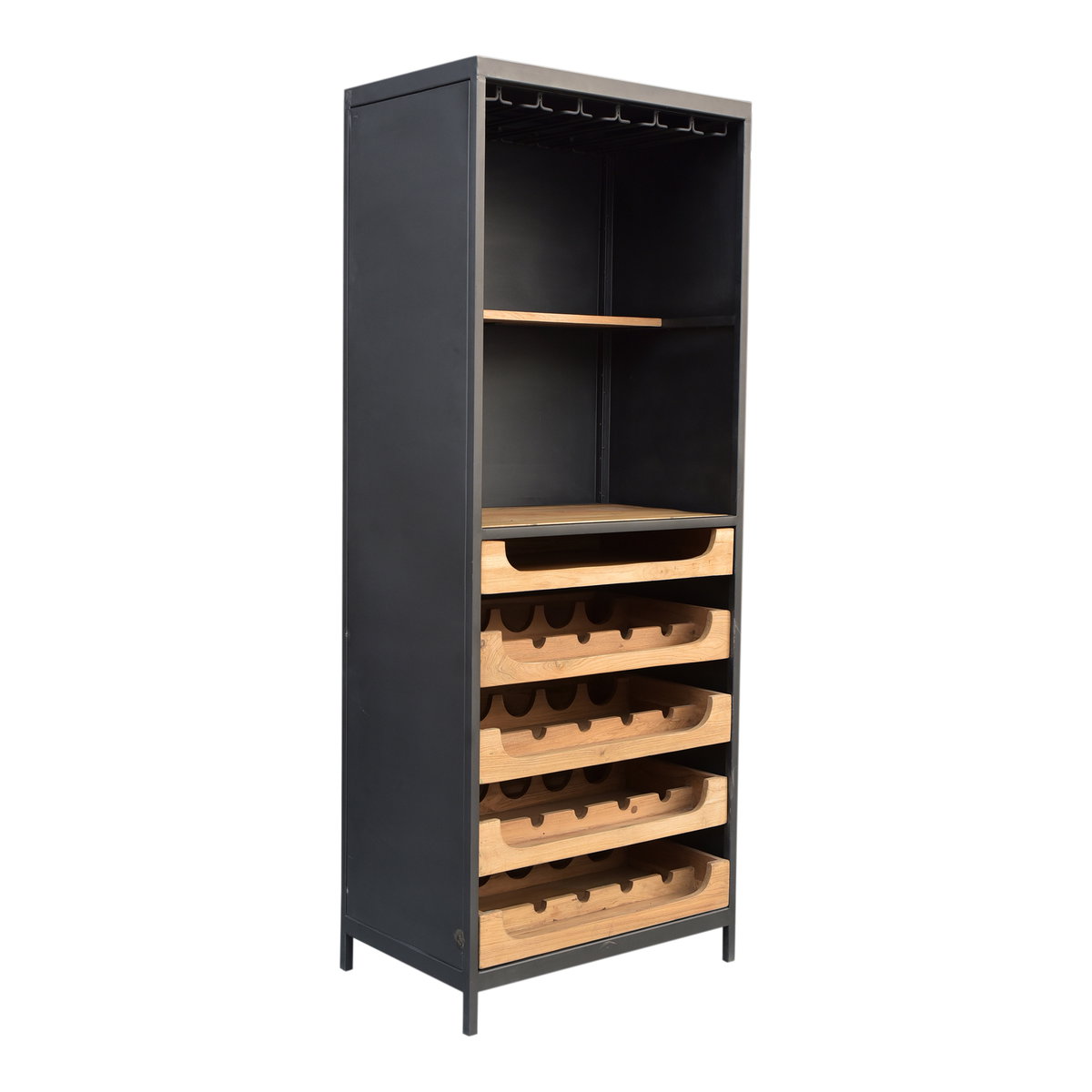 Chefs Teak Wine Bar Natural, Bar Carts & Cabinet by Moe's Home, 26.5" width x 69.5" height x 17.5" depth View 2