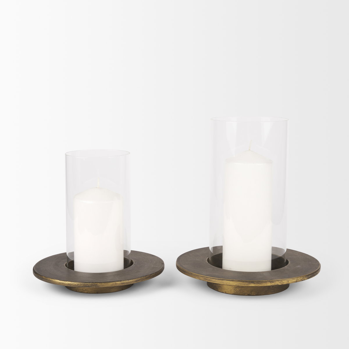 Vivian Gold Metal and Glass Hurricane Candle Holder (Set of 2), Candles & Candle Holder by Mercana, 9.06" length x 9.06" width x 13.98" height View 3