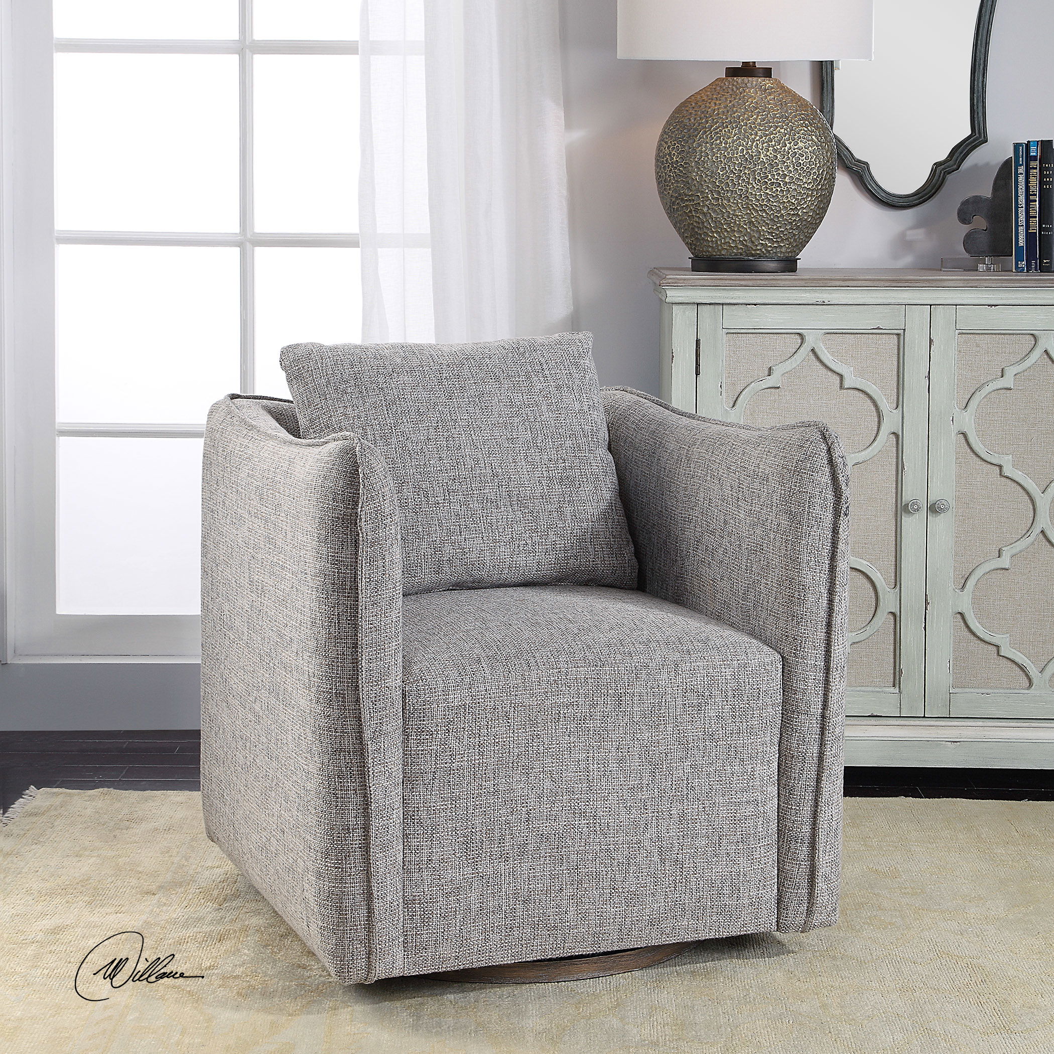 Corben Gray Swivel Chair, Furniture by Uttermost, 30" width x 30" height x 30" depth View 11