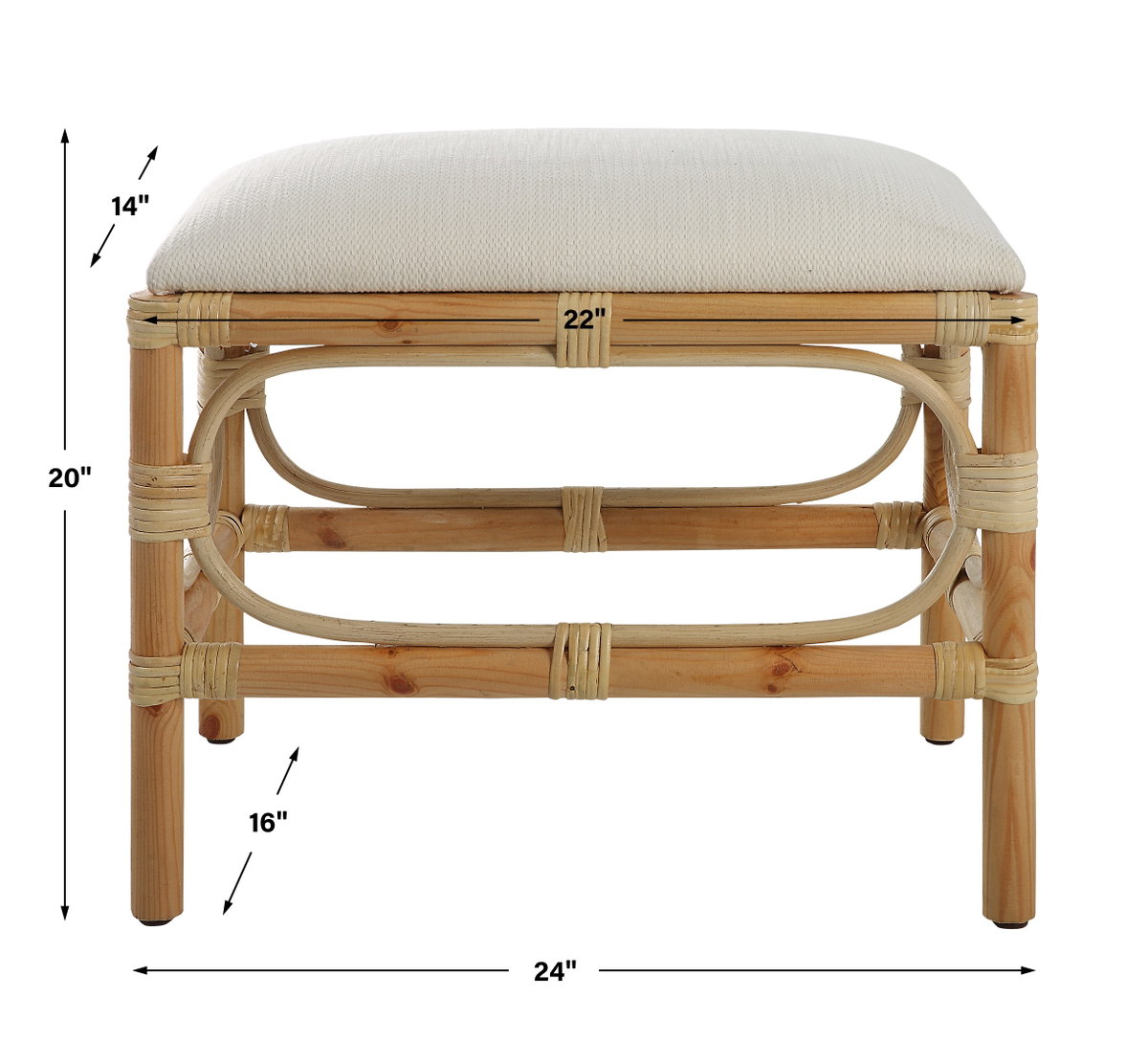 Laguna Small White Bench, Benche by Uttermost, 24" width x 20" height x 16" depth View 3