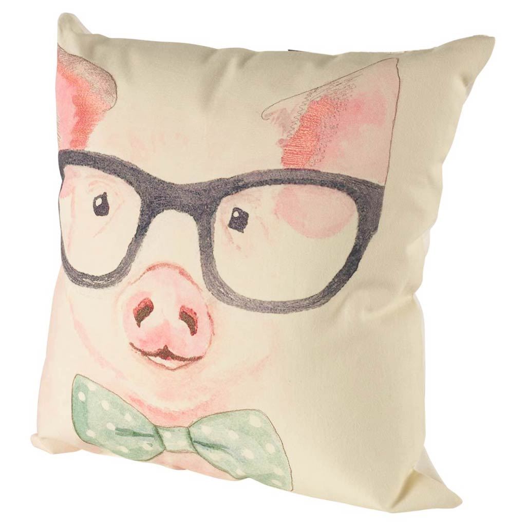 Gunther 18 x 18 Pink Pig with Glasses Decorative Pillow Cover, by Mercana, 18.11" length x 18.11" width x 0.25" height