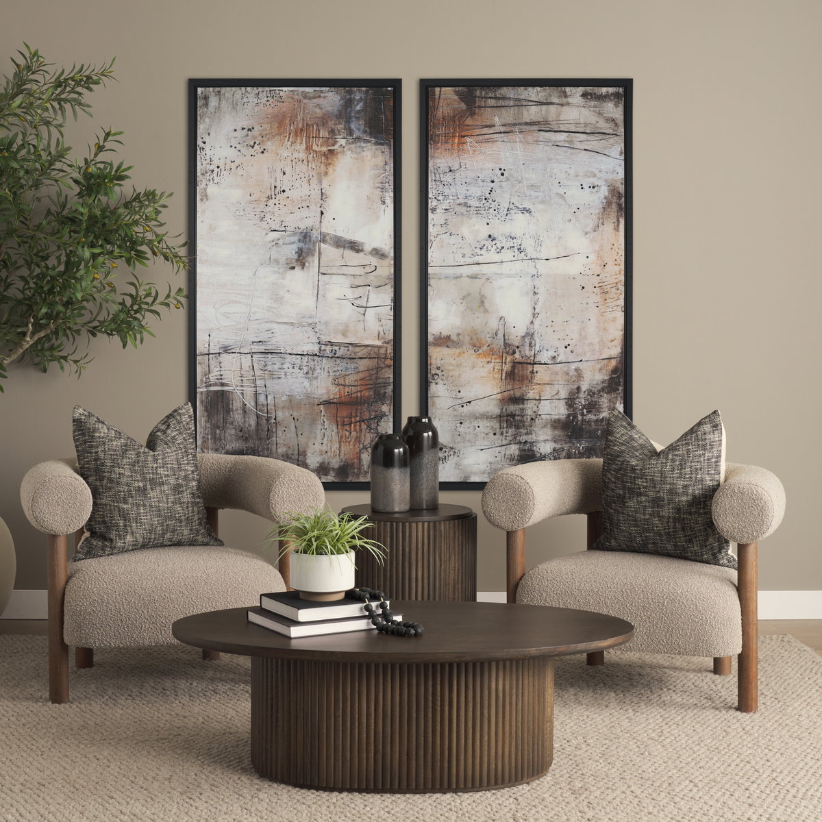 Terra 48L x 28W x 15H Dark Brown Wood Oval Fluted Coffee Table, by Mercana, 48" length x 28" width x 15" height View 2