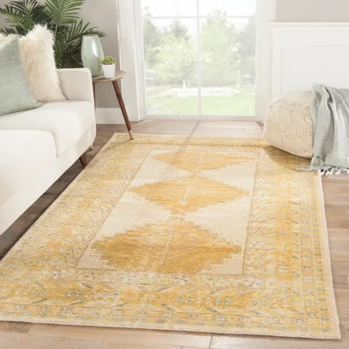 Eluned Hand-Knotted Medallion Gold/ Gray Area Rug (10
