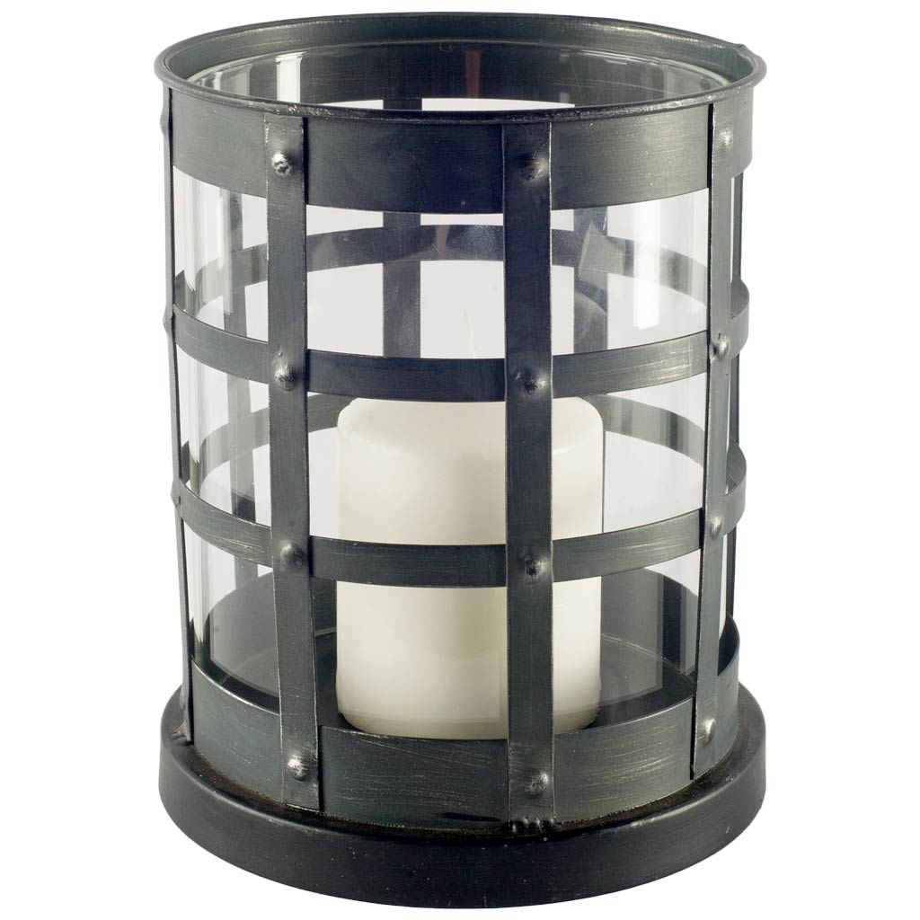 Oliver Black Metal/Glass Caged Table Candle Holder, Candles & Candle Holder by Mercana, 7" length x 7.09" width x 8.46" height View 1