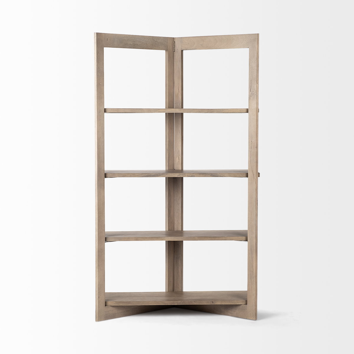 Turnbull I 42L x 16W x 72H Light Brown Wood Four Shelf Shelving Unit, Shelving & Bookcase by Mercana, 42" length x 16" width x 72" height View 3