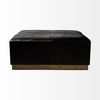 Minara 36' Square Black Leather Wrapped with Metal Base Ottoman thumbnail 4