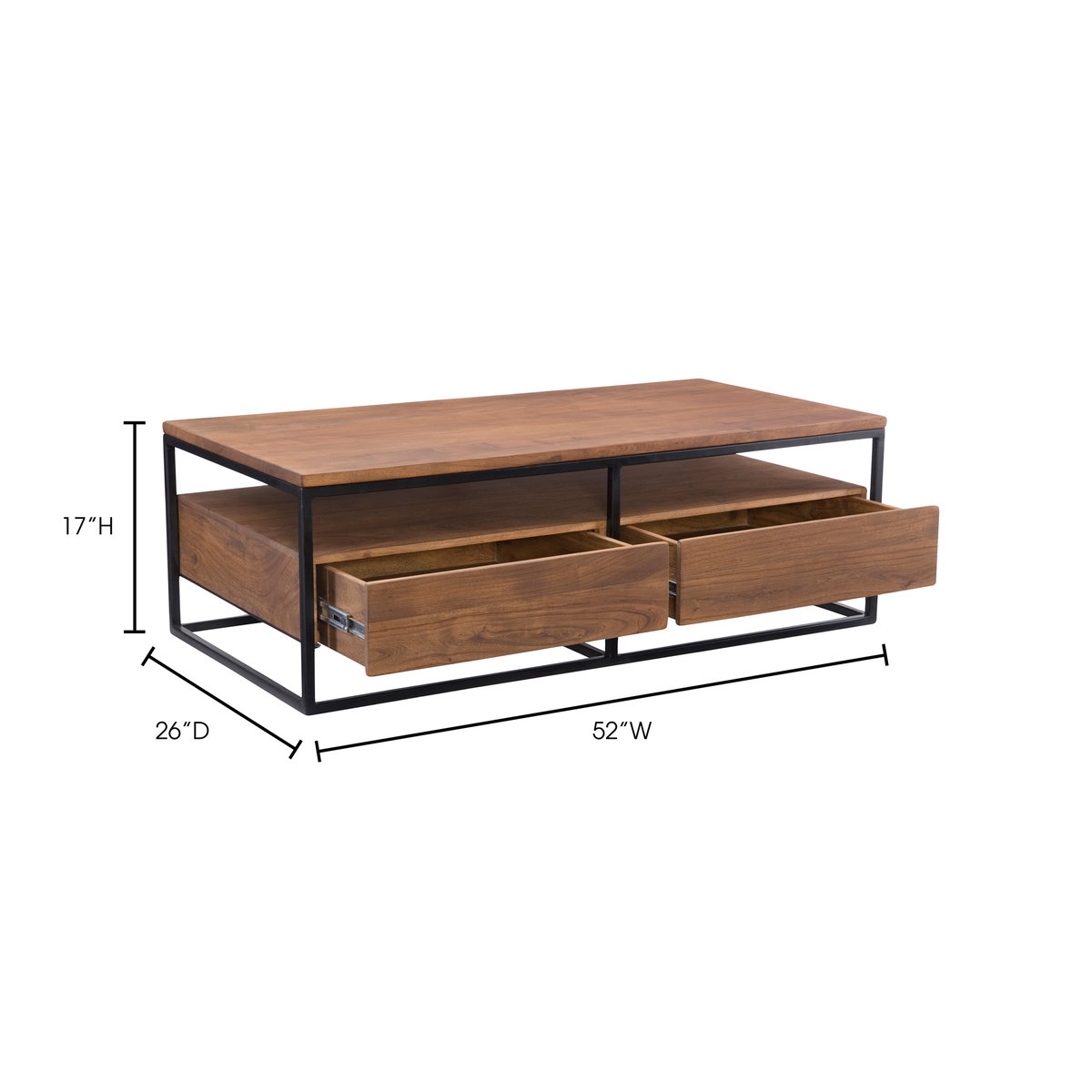 Vancouver Coffee Table Light Brown, by Moe's Home, 52" width x 17" height x 26" depth View 5