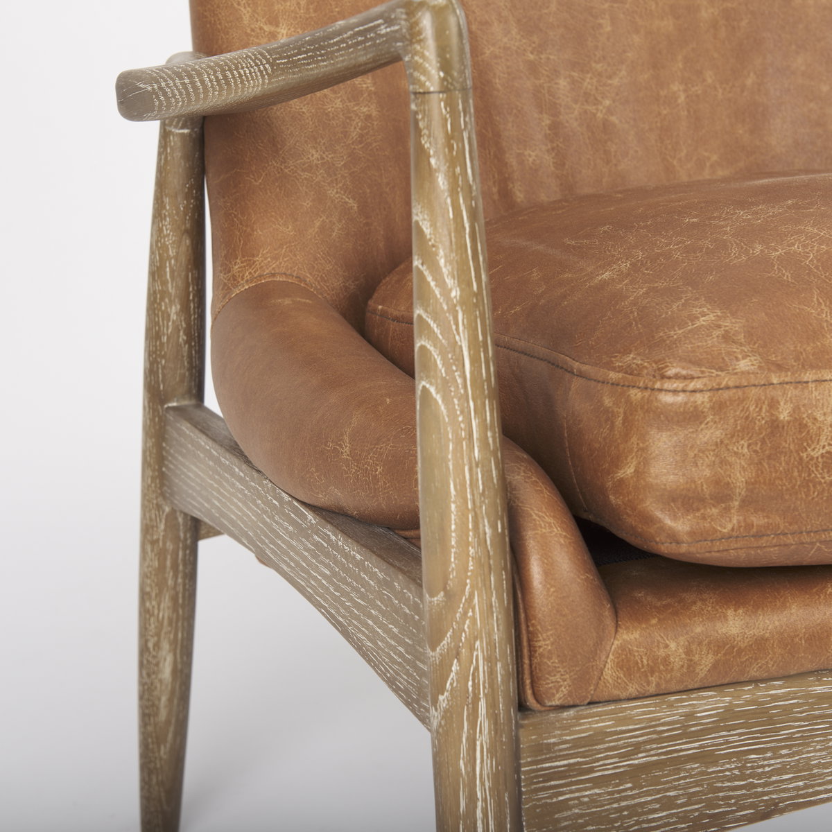Westan Cognac Faux Leather with Medium Brown Wood Accent Chair, by Mercana, 26.57" length x 27.76" width x 32.28" height View 11