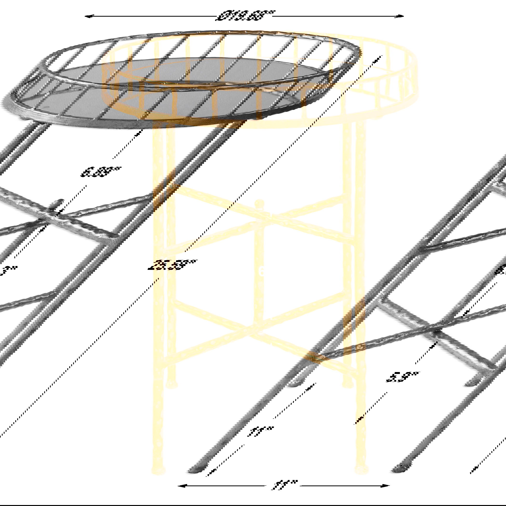 Tilly Bright Gold Accent Table, Furniture by Uttermost, 19.5" width x 25.75" height x 19.5" depth View 3