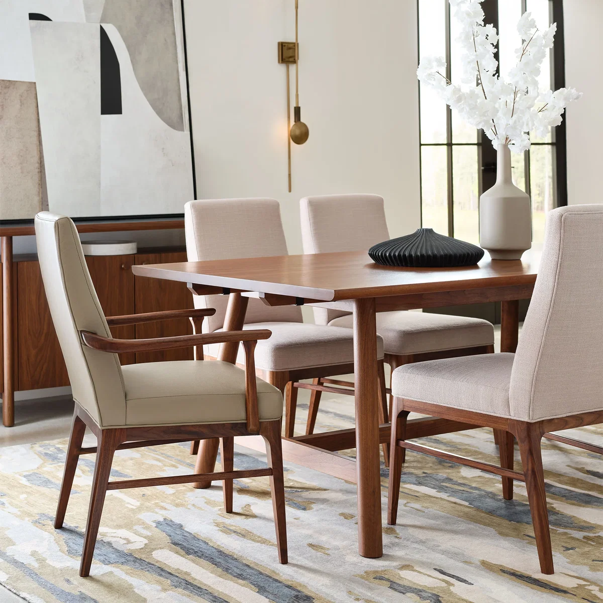 Walnut Grove Tall Upholstered Arm Chair, Dining Chair by Stickley, 23" width x 38.5" height x 25.5" depth View 3