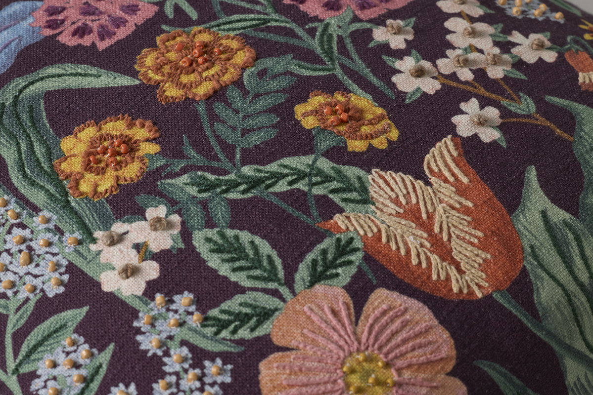 Rifle Paper Co. x Loloi Burgundy Blossom Pillow, Decorative Pillow, 20" length x 20" width View 4