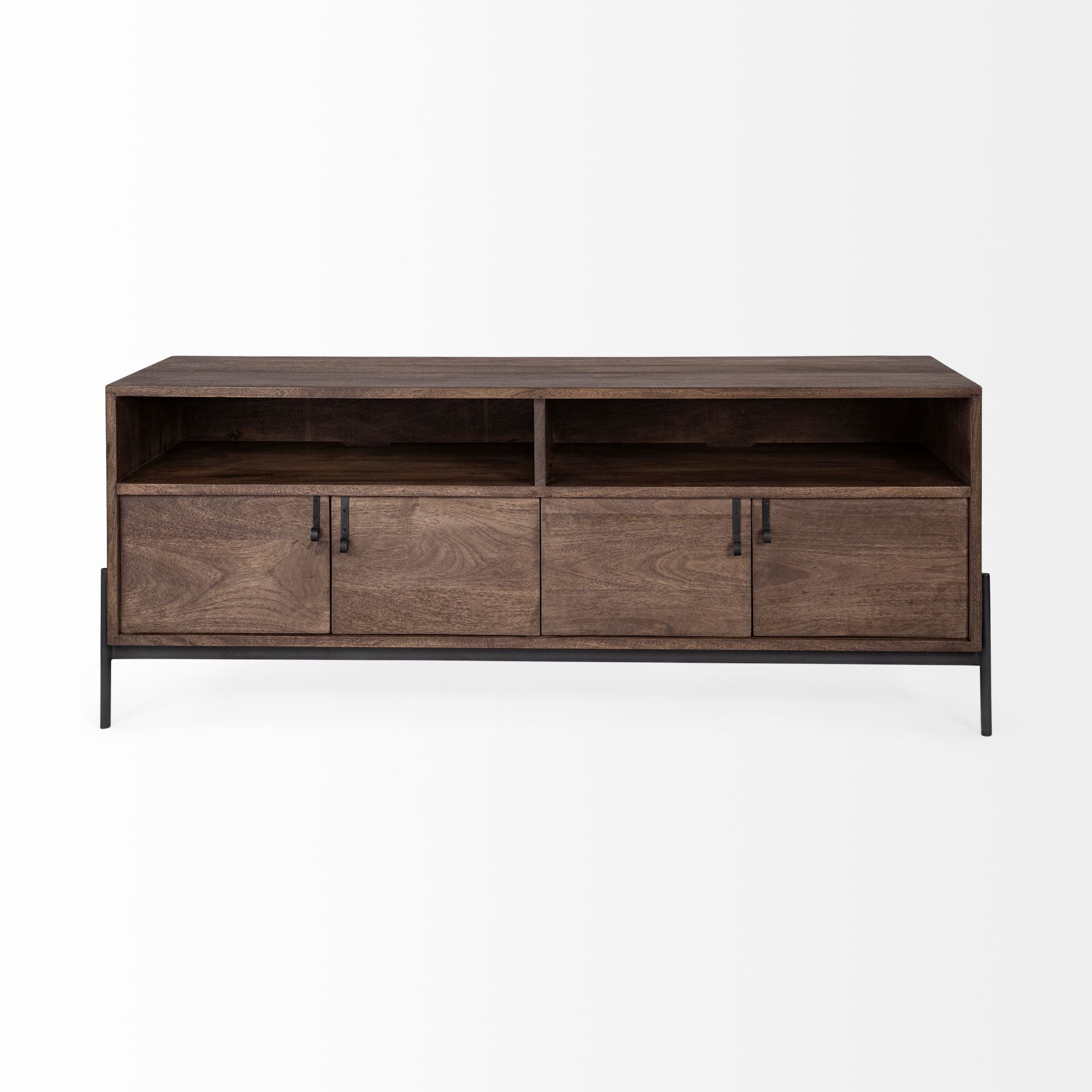 Glenn IV Dark Brown Wood with Black Iron Frame Media Console with Storage, TV Stand for TV up to 71' large image 