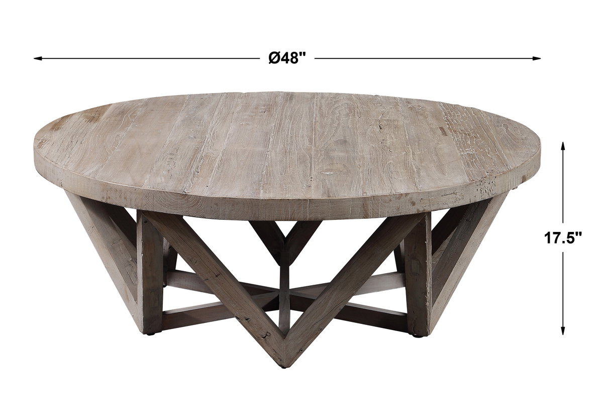 Kendry Reclaimed Wood Coffee Table, by Uttermost, 48" width x 17.5" height x 48" depth View 3
